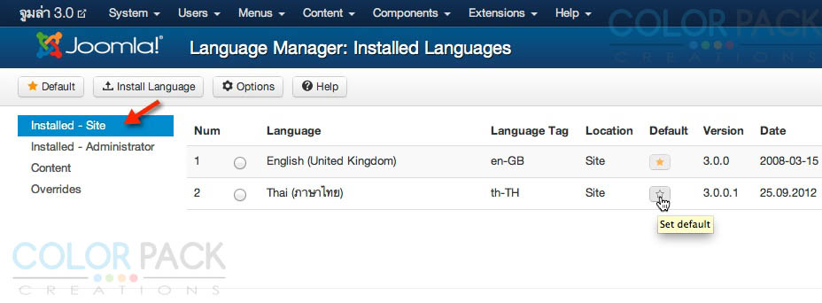 joomla 3.0 Stable เลือกภาษาไทย ให้เป็น ภาษาหลักของหน้าเว็บ