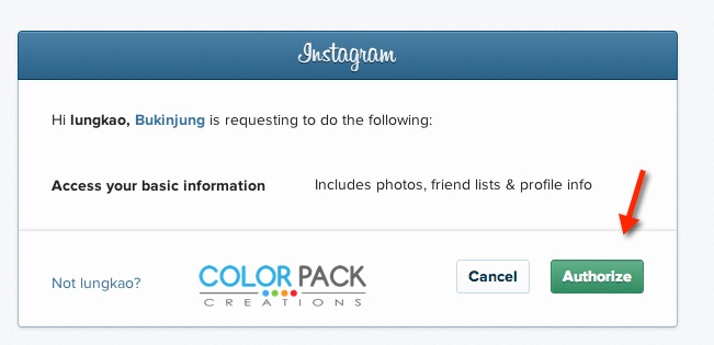 เมื่อคลิ๊ก Connect Instagram ตามรูป จะมี popup ขึ้นมา ให้คลิ๊ก Authorize